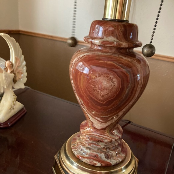 Vintage Marble Onyx Lamp with Leather Shade - Picture 1 of 8